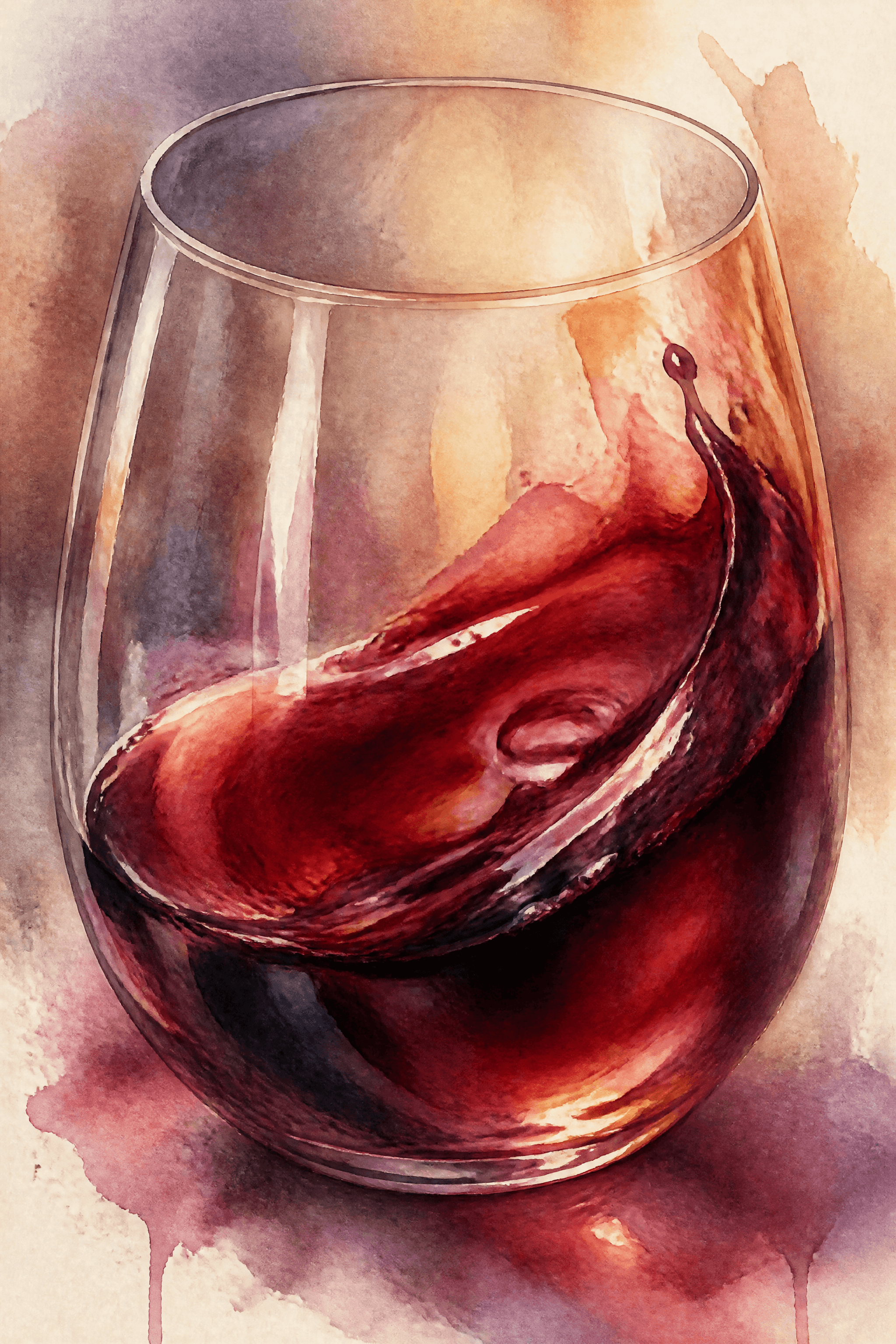 Affiche Verre de Vin en Swirl — aquarelle loose du tourbillon