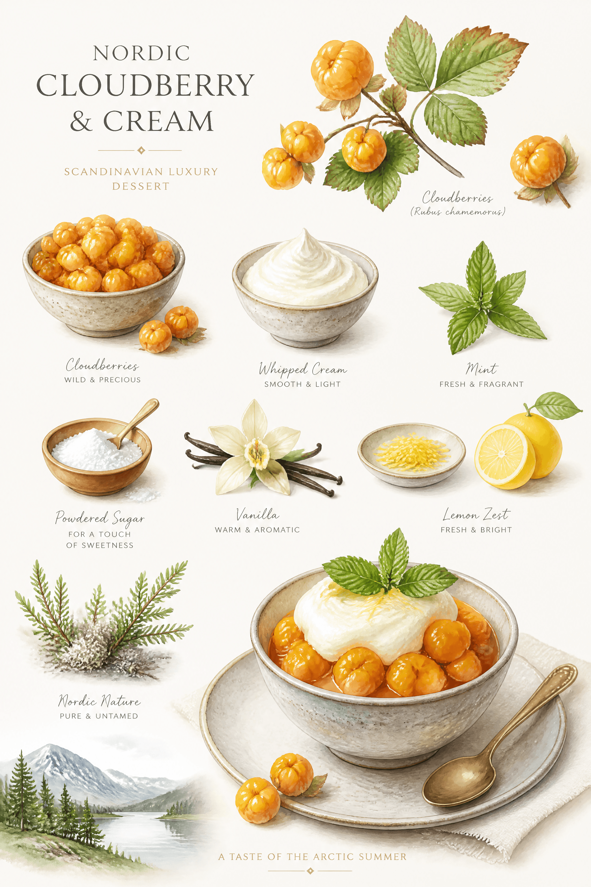 Affiche Mûres Arctiques et Crème — dessert nordique de luxe