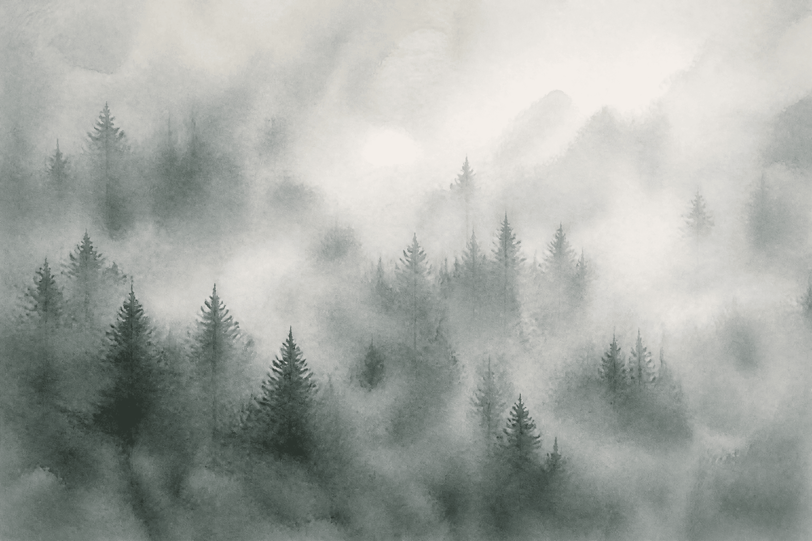 Affiche Brume Matinale sur Forêt — abstraction aquarelle grise-verte