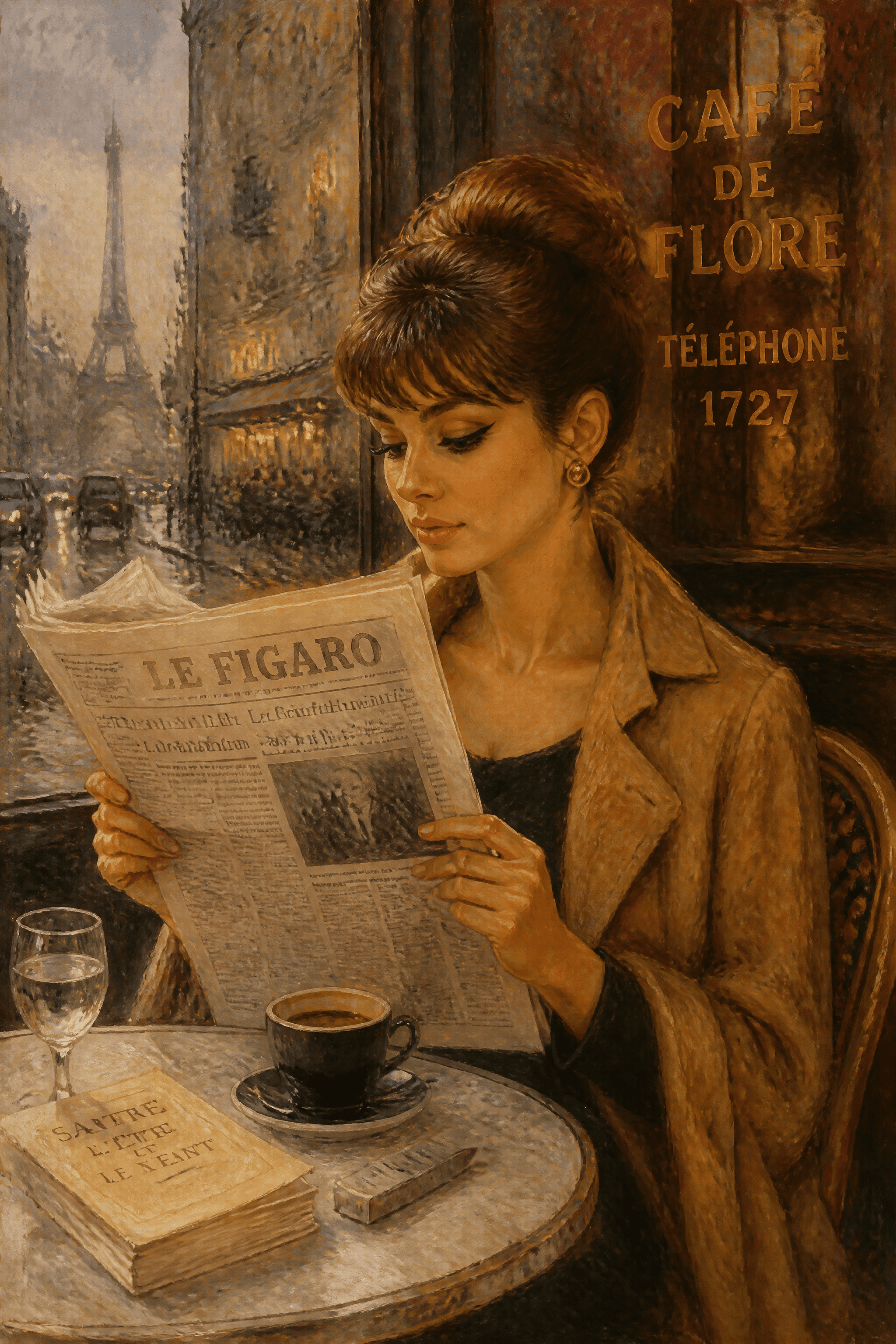 Affiche Femme au Journal — portrait impressionniste Paris 1960
