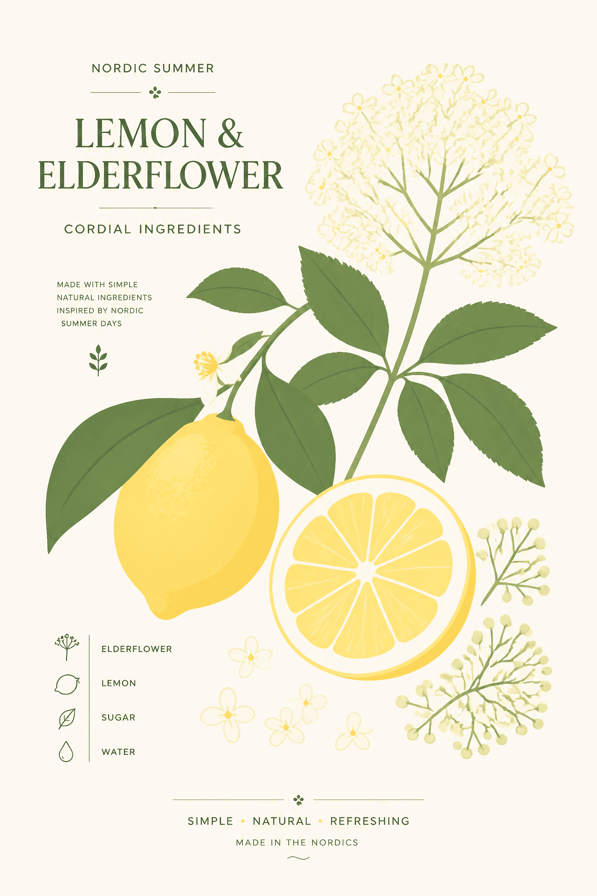 Affiche Citron et Sureau — composition graphique boisson estivale