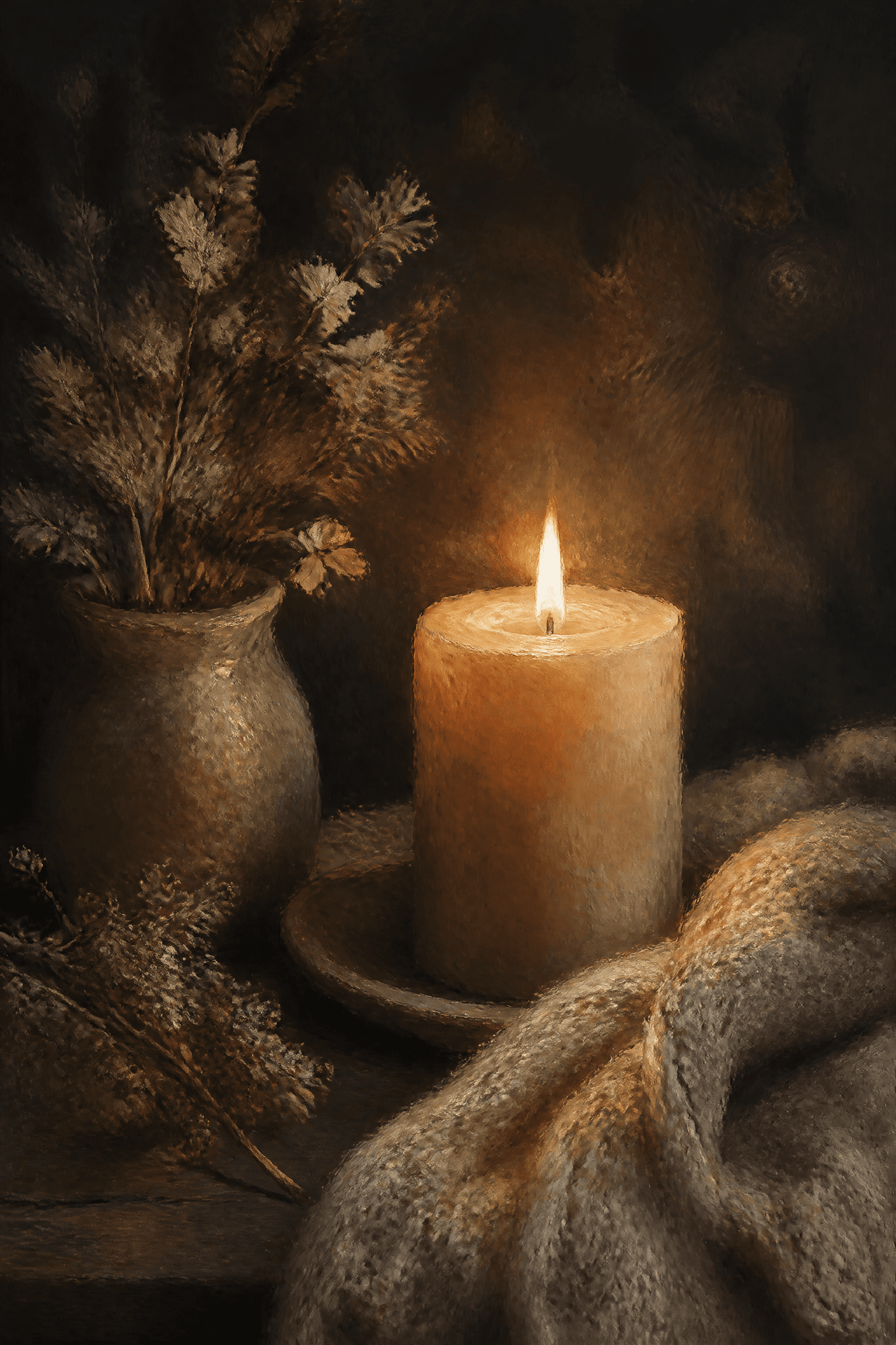 Affiche Hygge Bougie — lumière ambrée sur fond anthracite