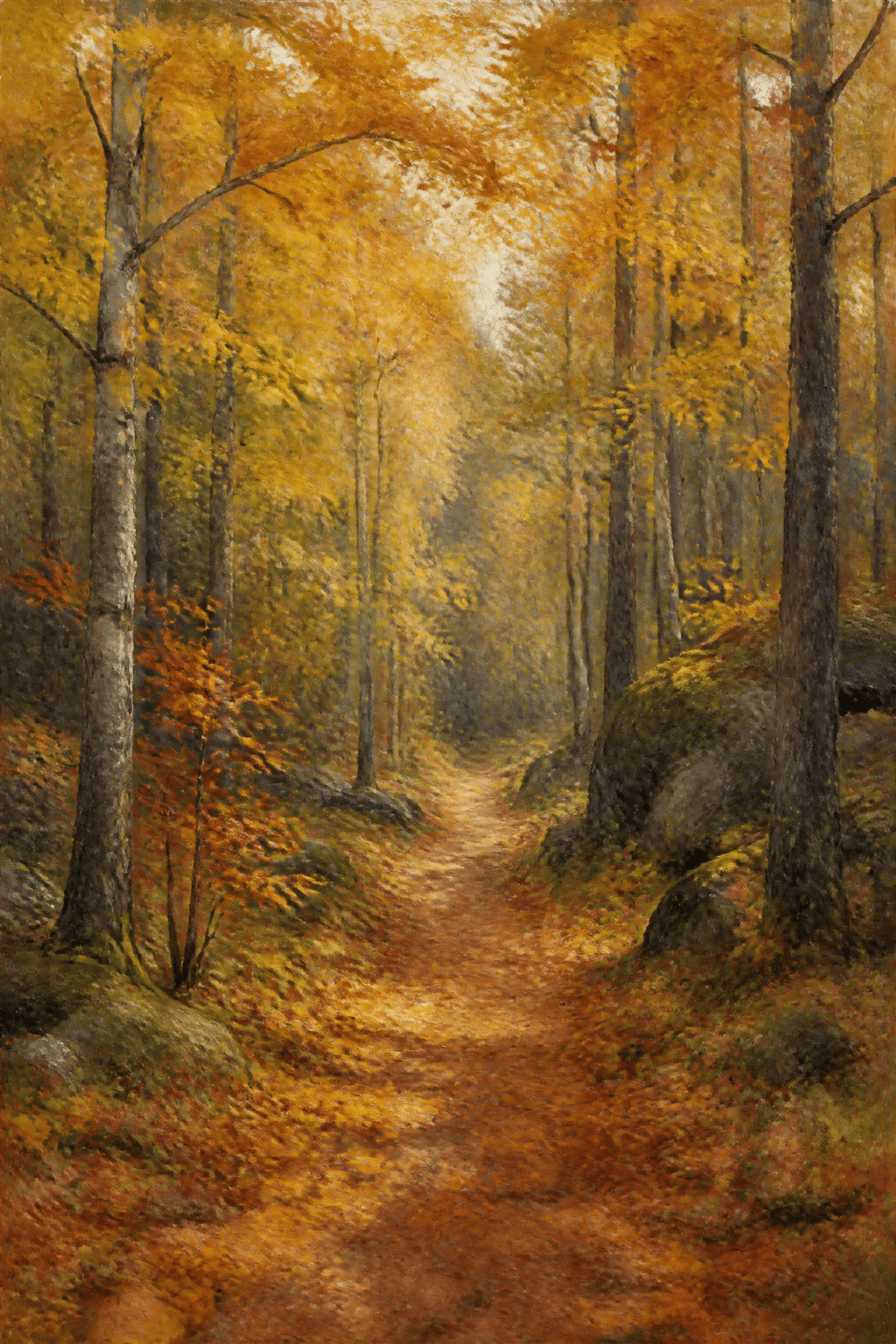 Affiche Allée de Forêt Suédoise Automne — voûte de feuilles dorées